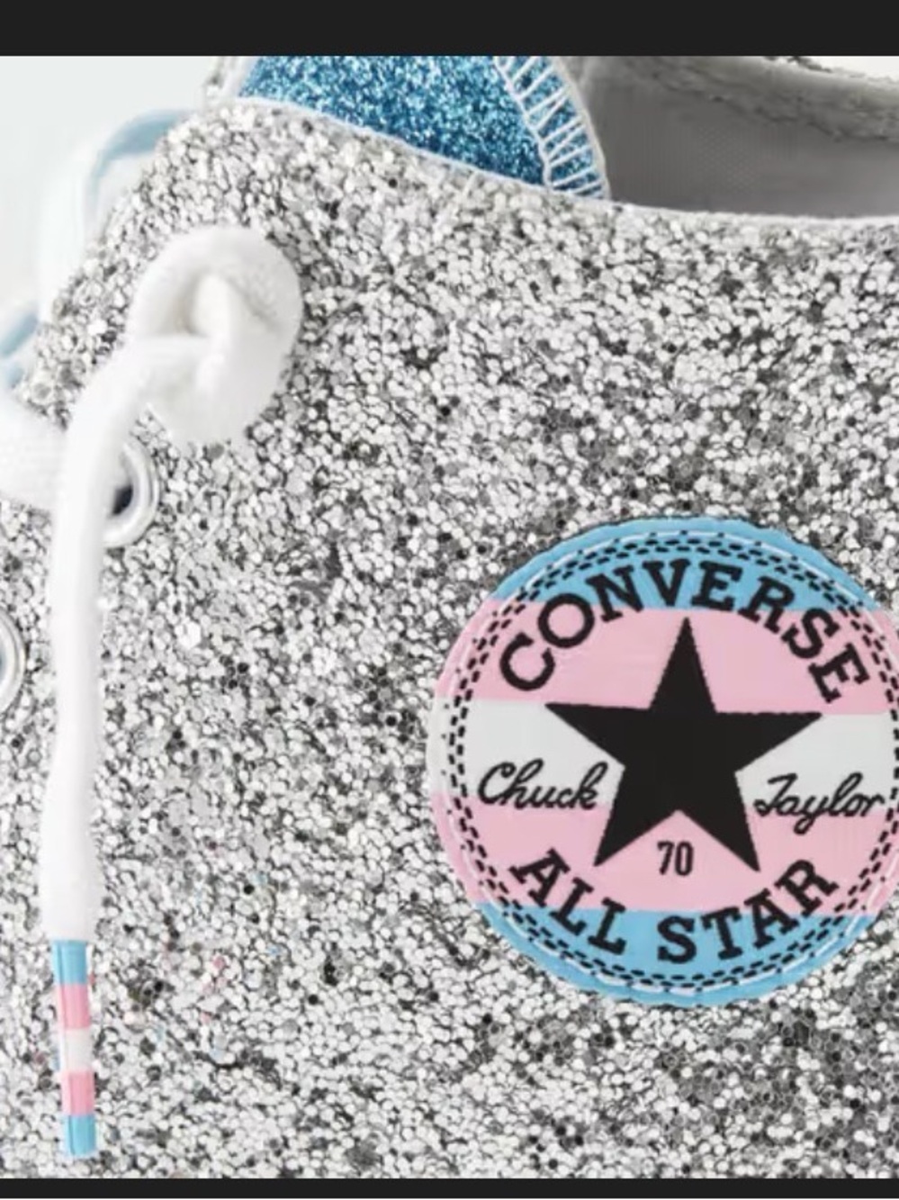 Converse Glitter Sneaker in Silver with Pink & Blue Patch